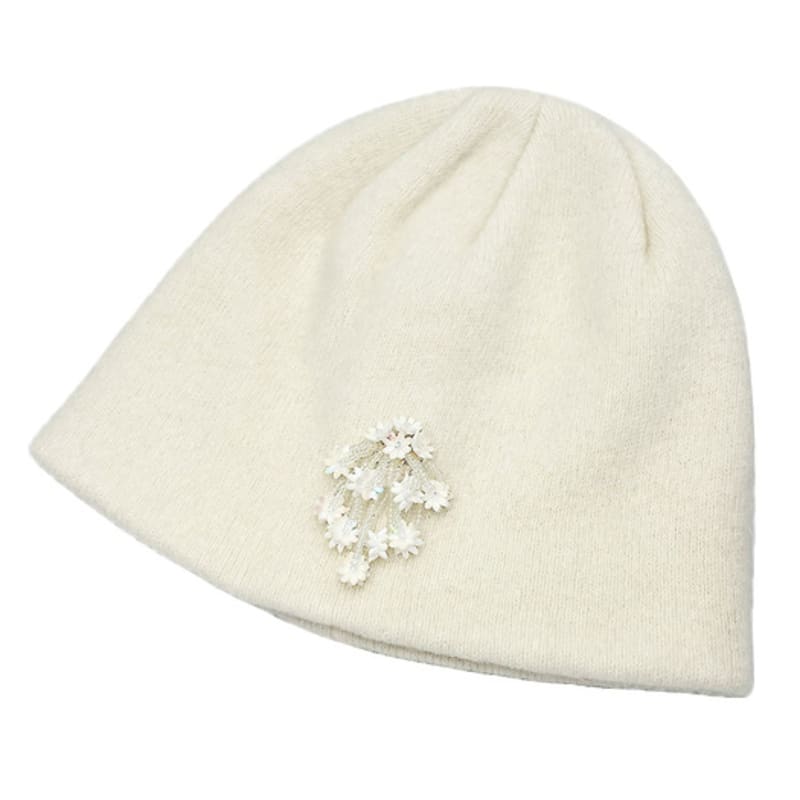 OTHER-worldly Drop Beads Angora Short Beanie [Ivory]