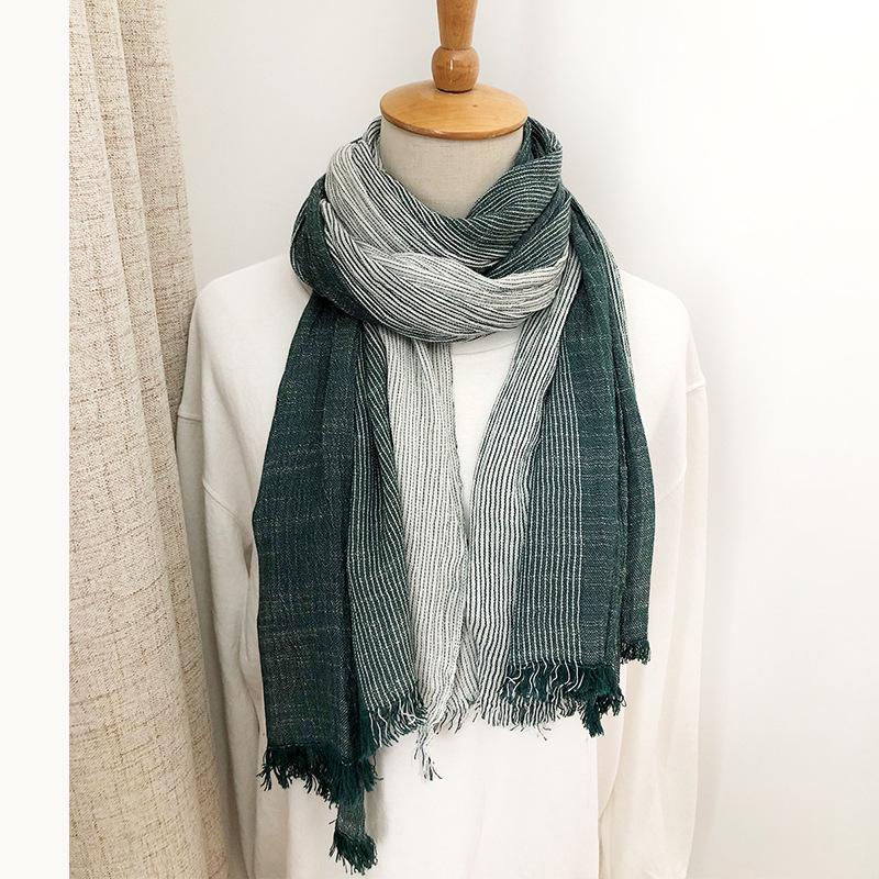 Japanese & Korean Style Autumn/Winter Unisex Striped Scarf In Cotton, Linen & Silk