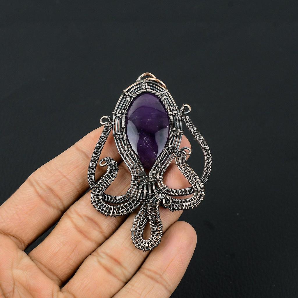 Amethyst Pendant Gemstone Jewelry, 999 Copper Wire Wrapped Pendant, Gift For Women Handmade Pendant