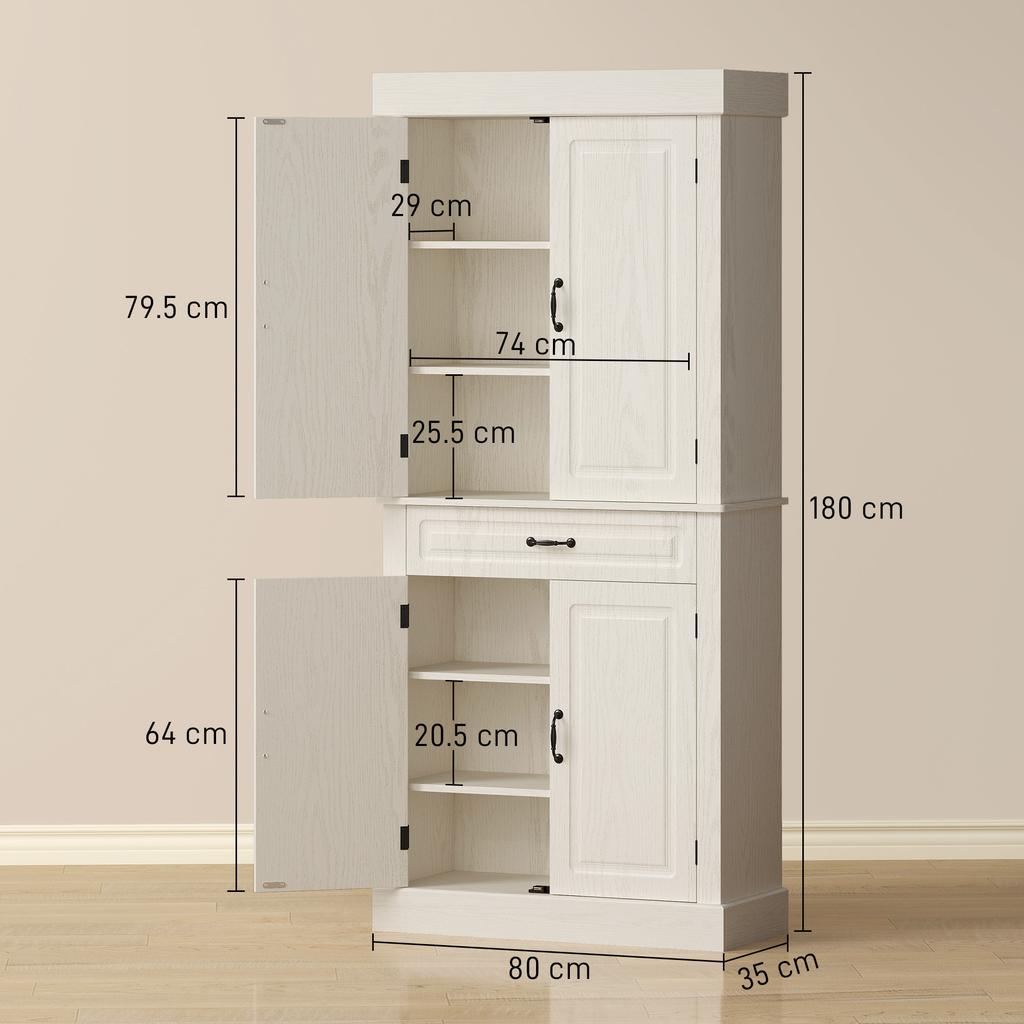 Tall Kitchen Cupboard, Kitchen Pantry Cabinet with Drawer, Shelves, White