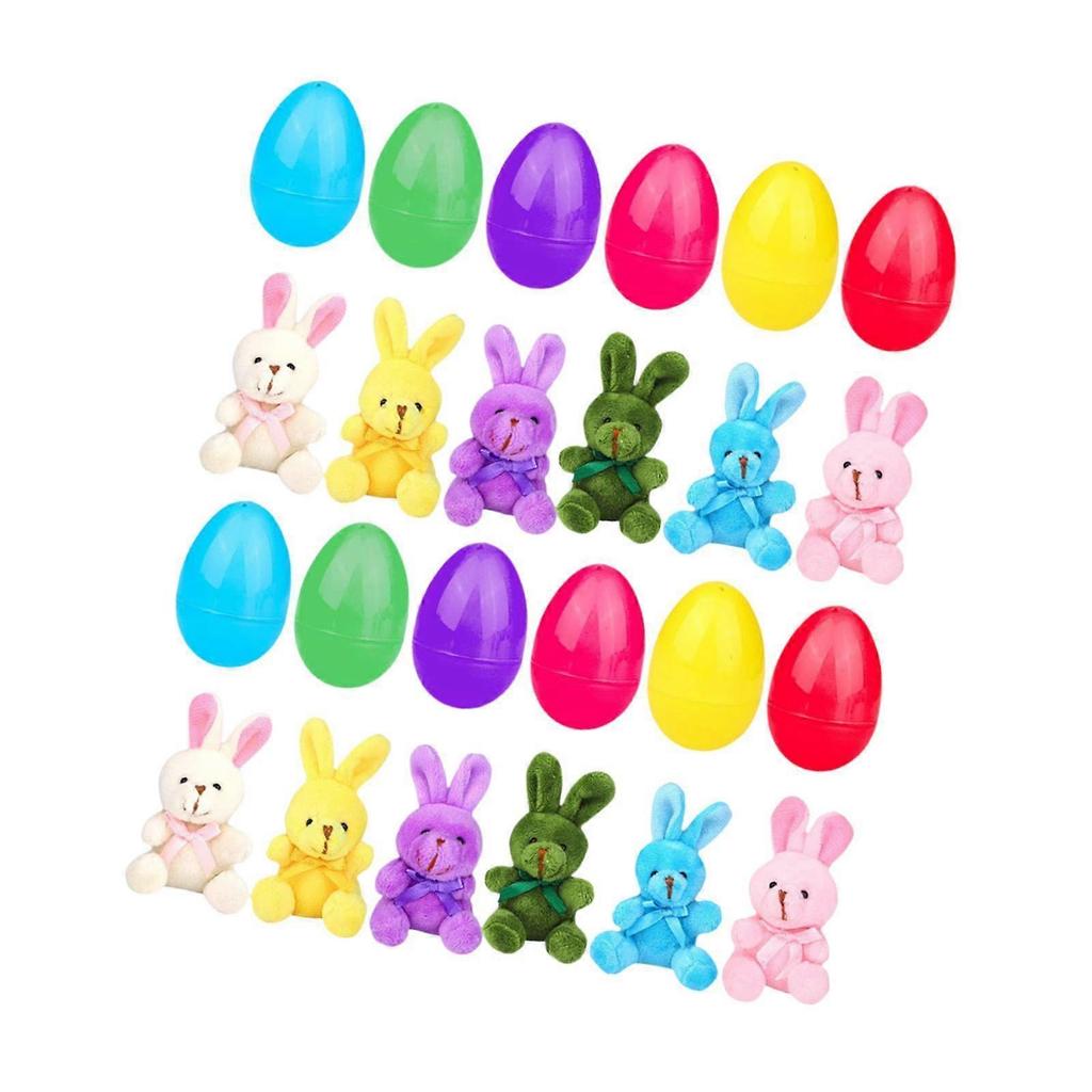 Filled Easter Eggs with Plushie Bunny Decoration DIY Bright Colors Basket Stuffers Fillers for Friends Celebration