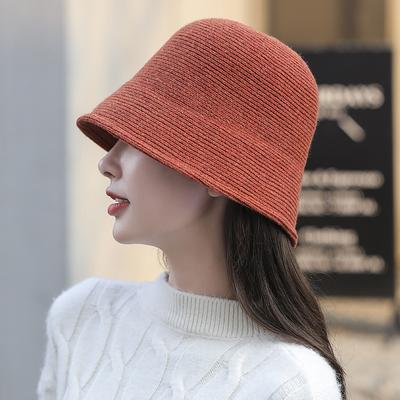 Autumn Winter Fisherman Hat Women's Korean Fashion Knitted Hat Cover Face Japanese Bucket Bowl Hat Art Big Eaves Hat