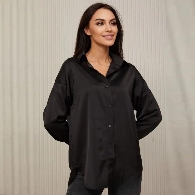 Frühlings- und Herbst Langarm Locker Damenhemden Einfache Mode Büro Damen Übergröße Damenblusen Lässige Oberteile Knopfleiste Revers Damenhemd 26016