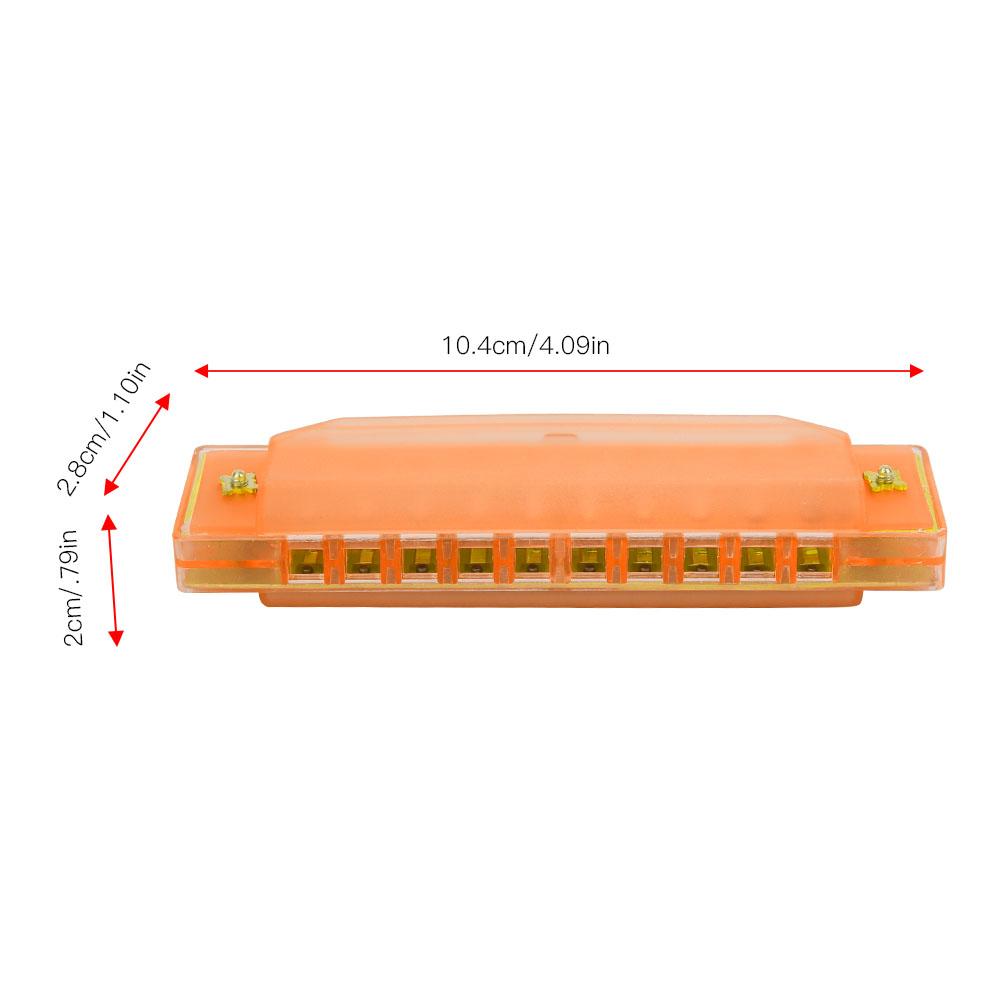 High Quality Durable 10 Holes 20 Tones Plastic Translucent Harmonica Gift for Kids(Orange)