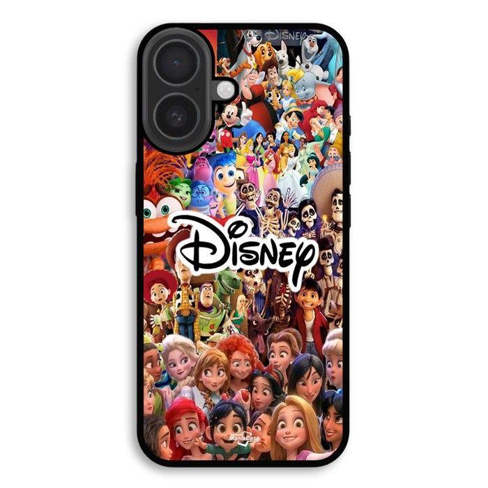 Hülle Für iPhone 17 Disney Kultfiguren Mickey Prinzessinnen Pixar Zeichentrickfilme Bunt Maniacase schwarz