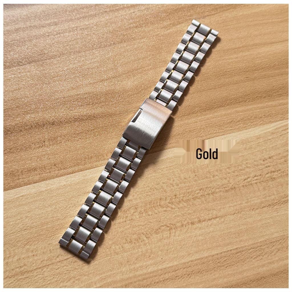 Men's Stainless Steel Watch Strap with Five-Bead Edge, Press-Folding Buckle, Flat Head Universal Interface, Sizes 18mm-24mm.