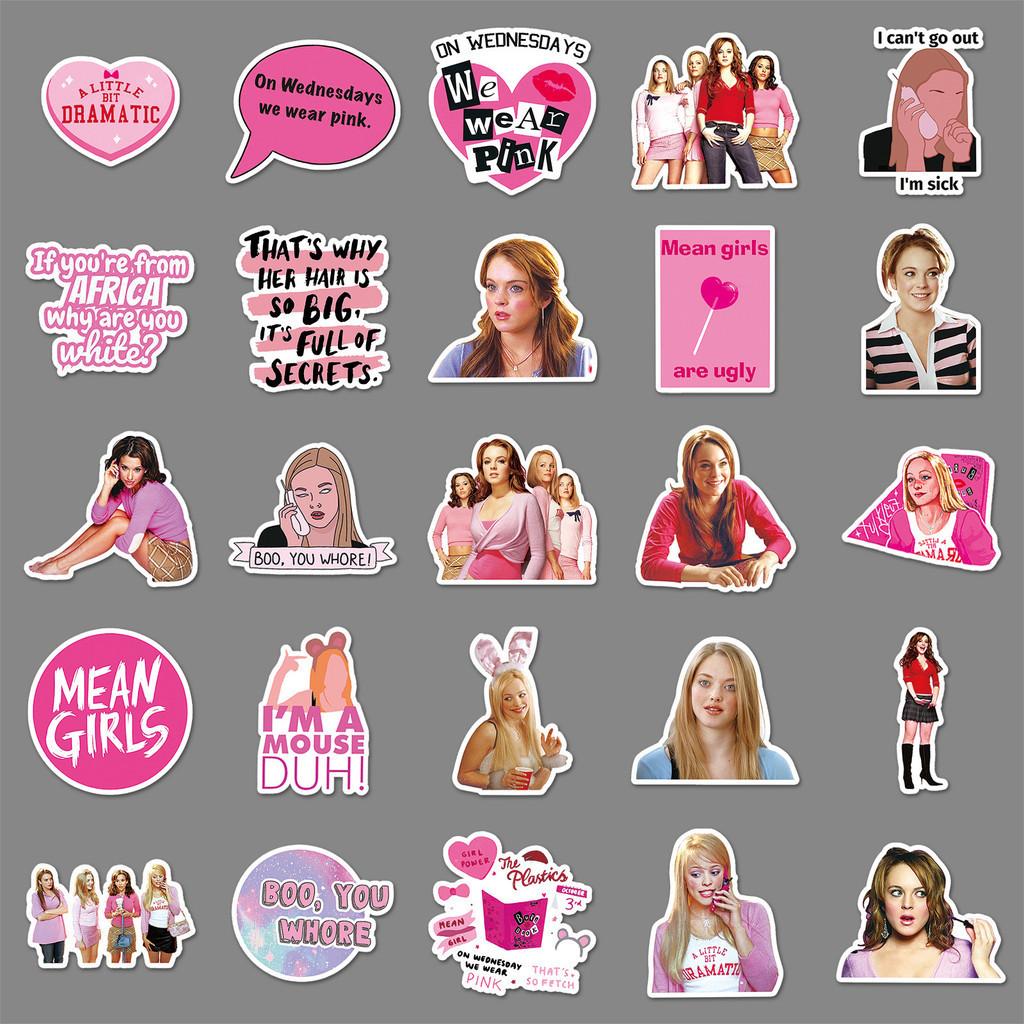 Cute 50pcs Mean Girls Decorative Waterproof Stickers For Skateboards Phone Cases