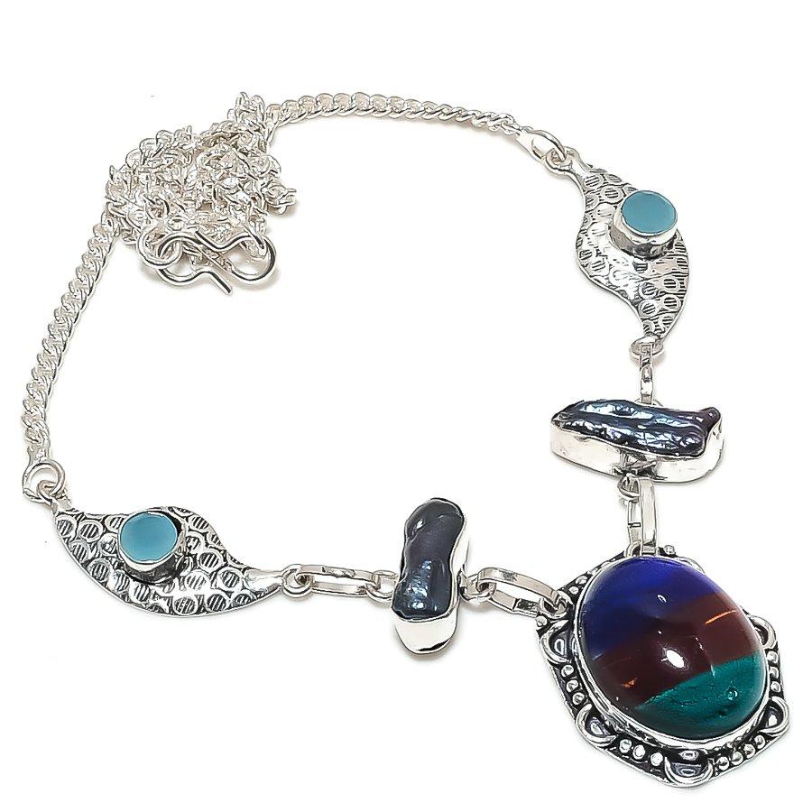 

Натуральное дихроичное стекло, жемчуг, ювелирное изделие из стерлингового серебра 925 пробы, ожерелье 18 h2r54