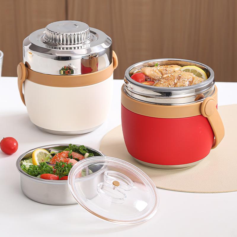 304 Stainless Steel Insulated Double-Layer Lunch Box with Portable Handle and Custom Logo