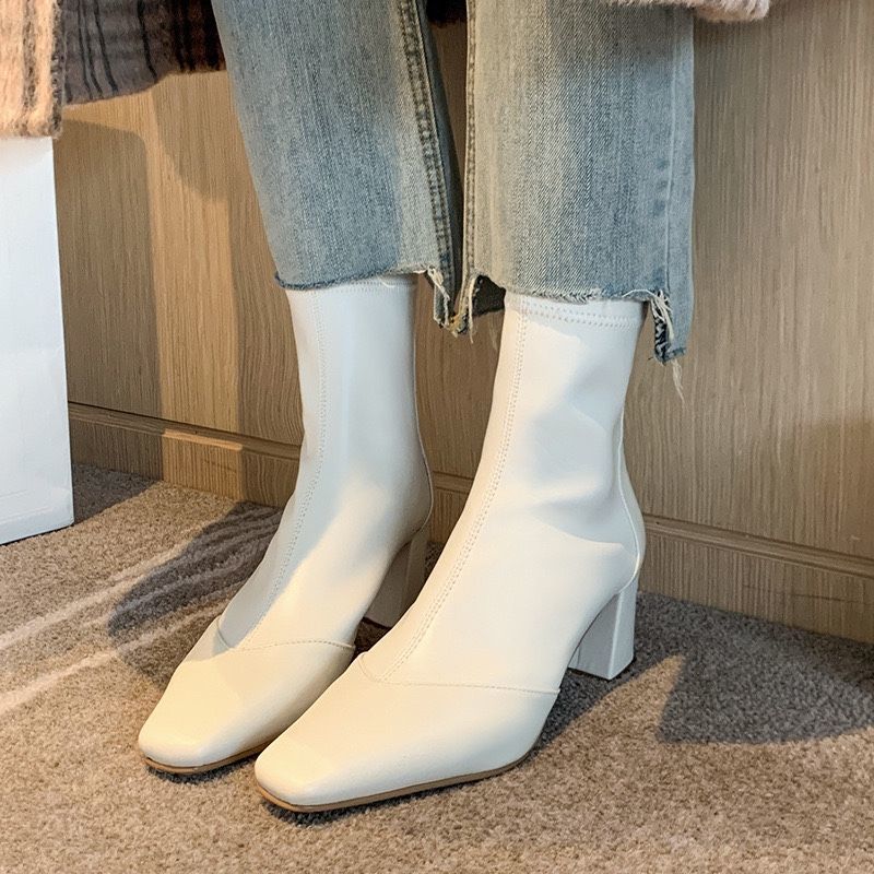 2025 autumn and winter new elastic leather invisible height increase women's shoes women's boots short boots zipper fashion boots thick heel fashion