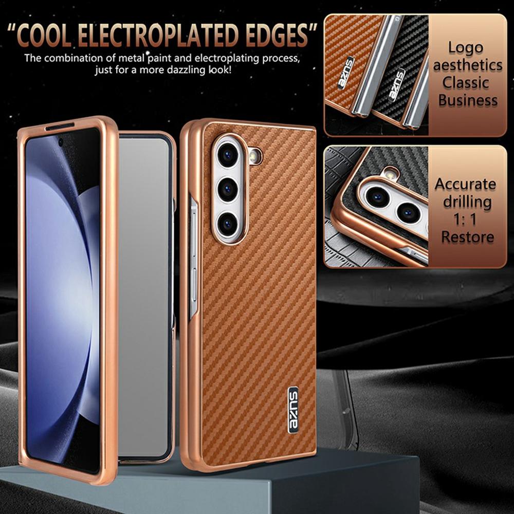 AZNS For Samsung Galaxy Z Fold6 5G Case Electroplating Carbon Fiber Texture PU+TPU Phone Cover