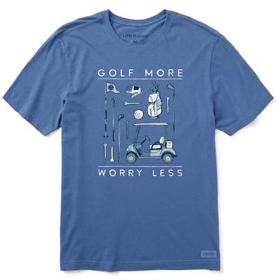 Het leven is goed.. Heren Golf Meer Zorgen Minder Crusher T-shirt, Vintage Blauw