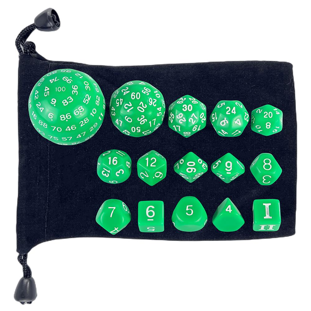 15pcs Opaque Polyhedral Dice Set D3-D100 for Tabletop Role Playing Games DNDGame TRPG Game Dice with Storage Bag