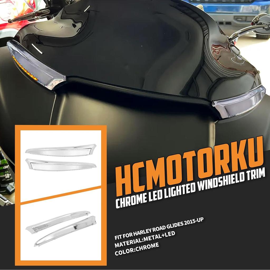 Windshield Trim Lights Windscreen Fairing LED Turn Signals Lamp Running Light Fit for Harley Road Glide FLTRXS FLTRK FLTRX 2015-2025 (Chrome)