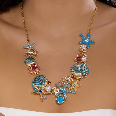 Seaside Vacation Wind Shell Starfish Necklace Female Small Fresh And Fashionable Imitation Collarbone Chain Beach Wind