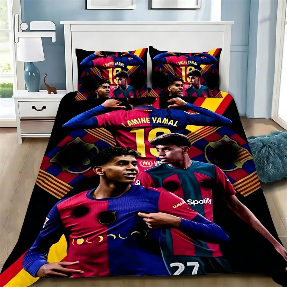 Voetbalsterren Dekbedovertrek Kussensloop Beddengoed Set Volwassen Jongen Meisje Y-Yamal Slaapkamer Decoratie Kindercadeau Enkel Dubbel Formaat 135X200cm-2pcs