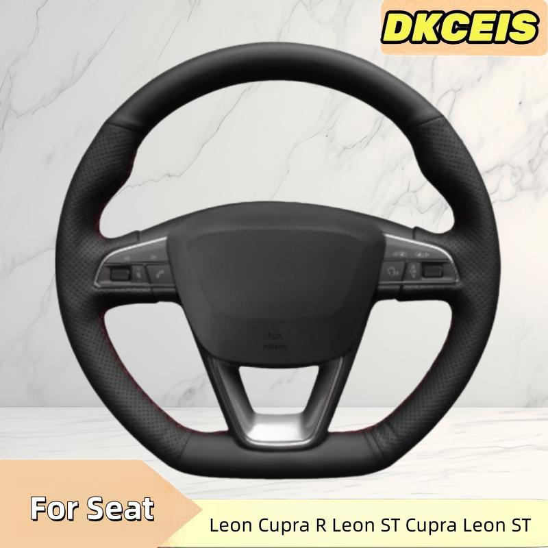 Car Steering Wheel Cover Faux Leather For Seat Leon Cupra R Leon ST Cupra Leon ST Cupra Ateca Steering Wheel Braiding Cover Black Thread