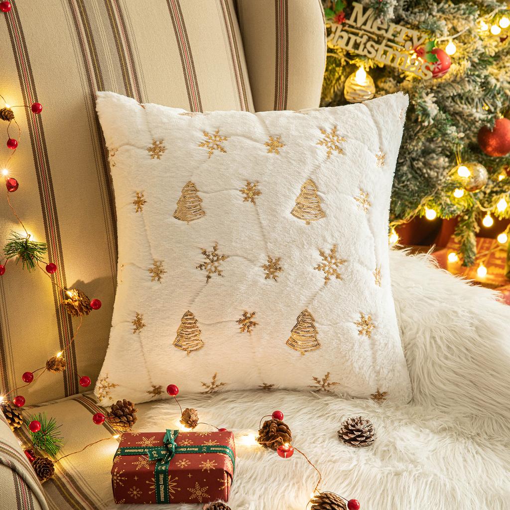 Square Sequin Christmas Throw Pillow Cases Christmas Tree Snowflake Shaggy Plush Pillowcases Sofa Cushion Covers Home Decor