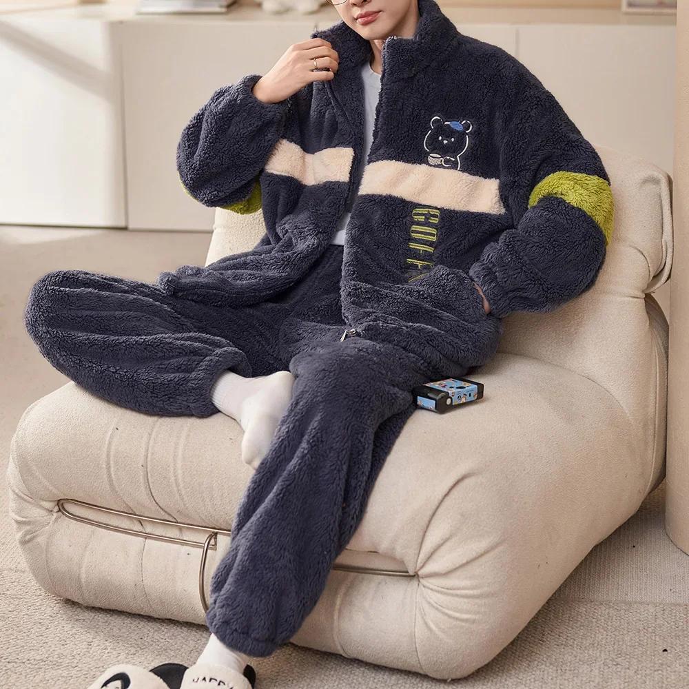 Man Winter Warm Sleepwear Pajamas Set Men Flannel Pajama Nightwear Home Clothes Velvet Coral Fleece 6XL Plus Size Pijama