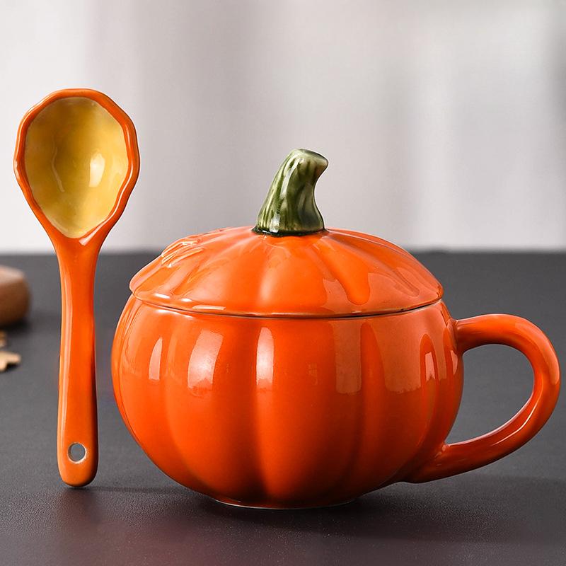 Pumpkin Cup Mug with Lid Spoon High Value Water Cup Office Home Breakfast Cup Practical