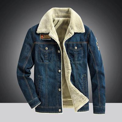 Herren Übergröße Jugend Denimjacke mit Samtfutter, Mehrere Taschen, Lockere Passform, Lässige Oberbekleidung für Herbst und Winter.