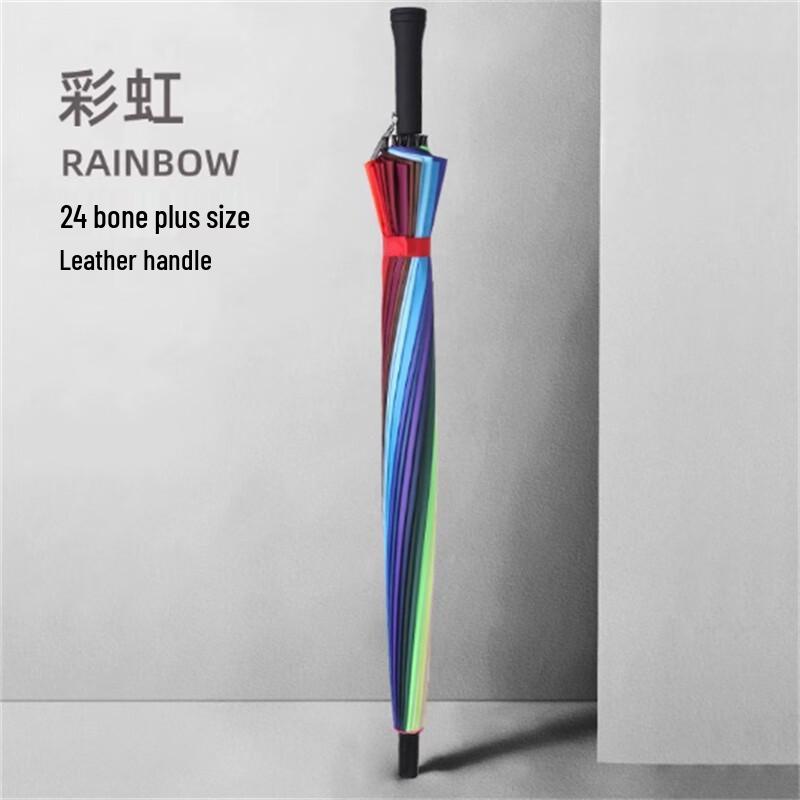 Heavy-Duty 24-Rib Semi-Automatic Straight Rainbow Umbrella (10-Pack)