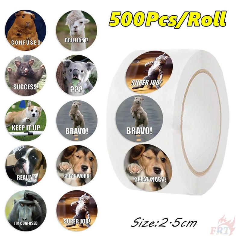 500Pcs/Roll Funny Animal Emoji & Inspiring Words Kids Rewards Stickers - DIY Scrapbooks Album Decor Sealing Label Decals