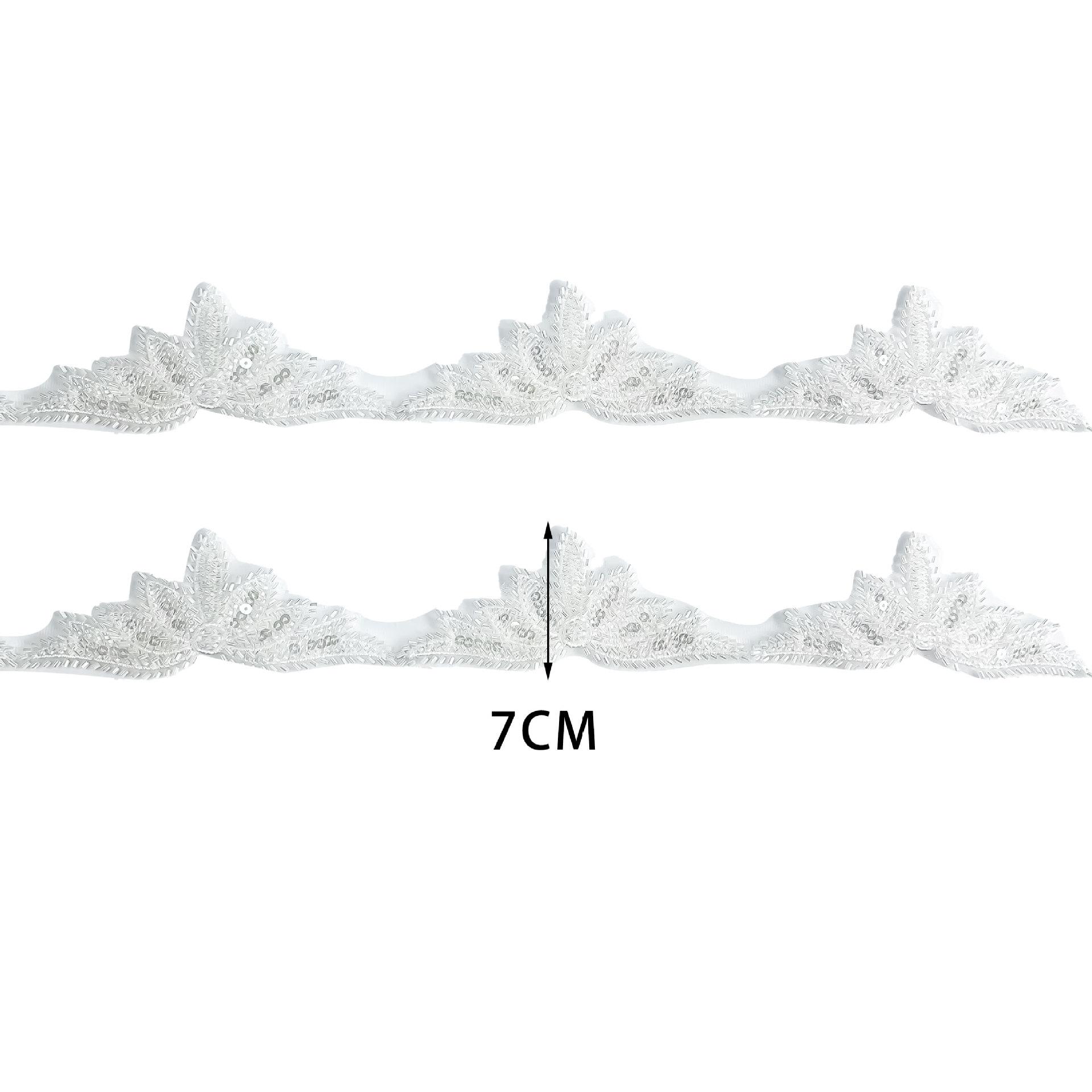 

White Beaded Sequined Mesh Bottom Barcode Clothing Dress Embroidery Accessories Robe Clothing Lace TW83 white one size 5.5 flowers