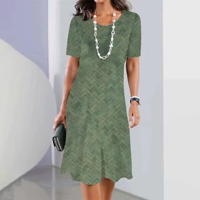 3D Geometric Stripe Print Elegant Women's Short-sleeved Summer Dress