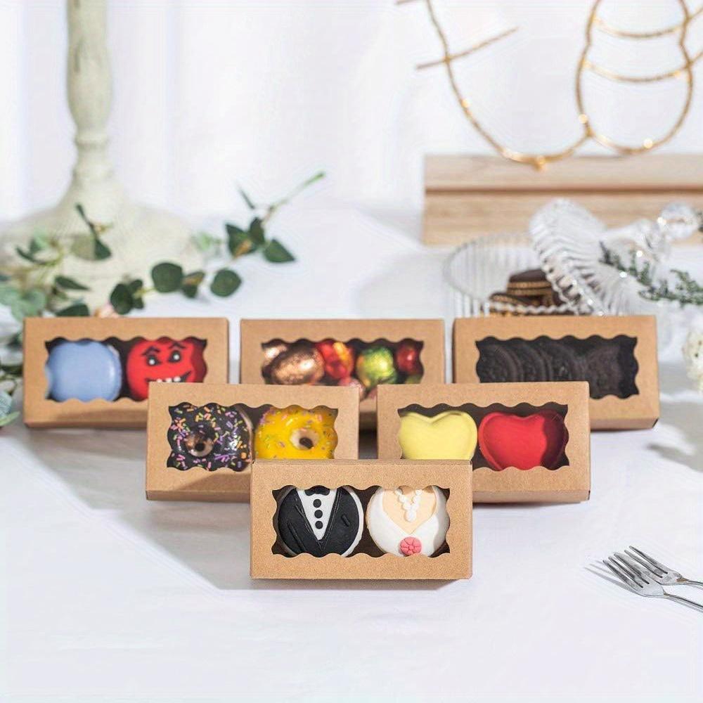 25pcs Brown Kraft Paper Gift Packaging Box Macaron Boxes with Clear Display Window Mini Cookie Boxes Candy Treat Boxes