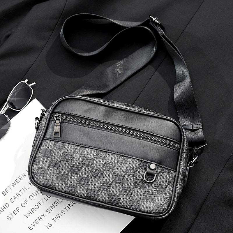 Trendy Men'S Small Square Bag Casual Trendy Brand Plaid Shoulder Bag Messenger Bag Cycling Satchel Messenger Bag