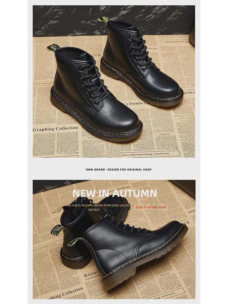 Classic Retro British Style 1460 Martin Boots - Flat Six-Hole Genuine Leather Motorcycle Short Boots with Thick Soles.