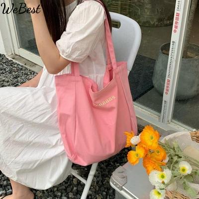 Sac fourre-tout en toile à bandoulière unique avec lettre couleur bonbon