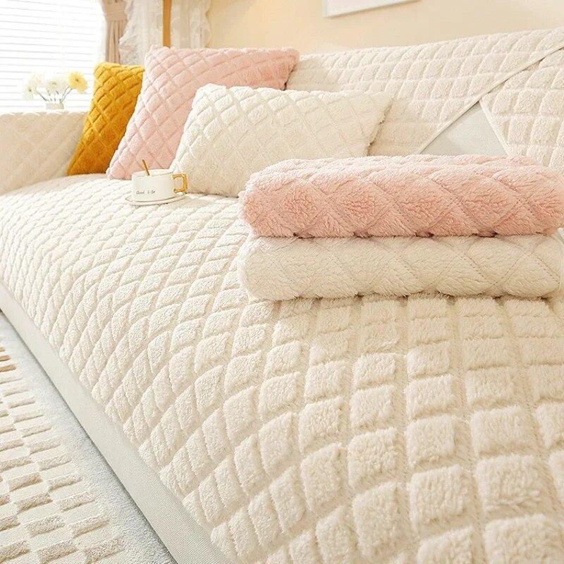 Winter Thick Dustproof Plush Sofa Mat Warm Fabric Plush Milk Plush Cushion Simple Modern Anti Slip Sofa Cover