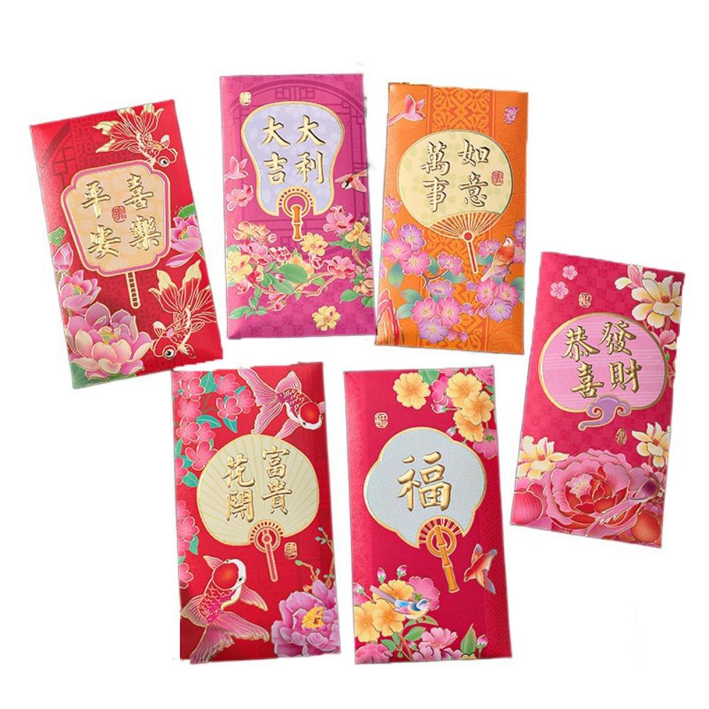 6Pcs/set Removable New Year Envelope Bag Cartooon New Year Red Packet Blessing Gift