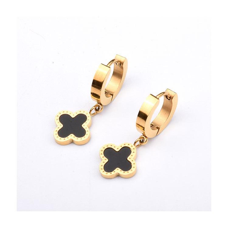 Titanium Steel Short Earrings Buckle Lucky Four-Leaf Clover Earrings Versatile Girls Simple Light Luxury Earrings