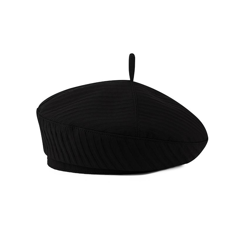 

Spring Summer Thin Solid Color Beret Women Vintage Pumpkin Hat, All-Match Painter Cap Black White 56-58cm чорний