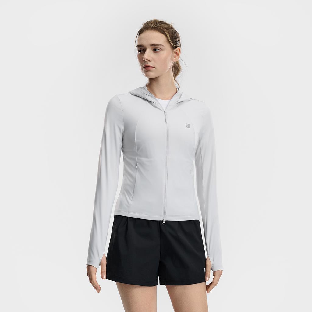 FILA Fitness Fashion Comfortable Simple Sports Training Slim Fit Hooded Knit Jacket Women jackets Light-Blue Gray A51W621501FGY