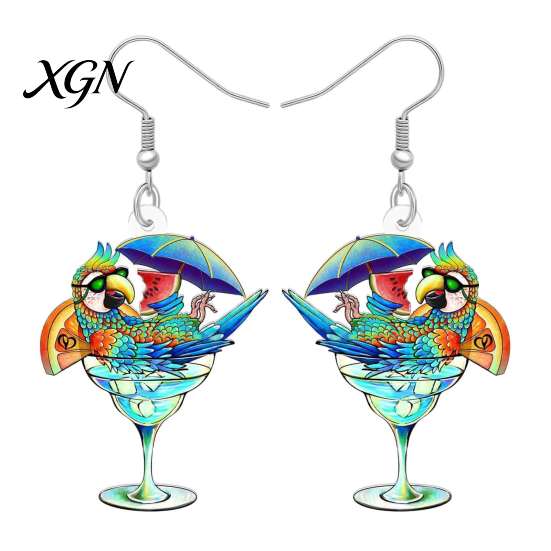 Fun Halloween Costume Jewelry 1 Pair Cute Acrylic Parrot Earrings, Tropical Animal Dangle Double Sided Full Color Earrings for Women, Summer