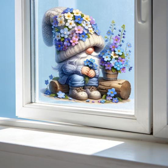 Forget-Me-Not Gnome Window Decal Static Window Sticker Waterproof Removable Window Cling for Living Room Bedroom
