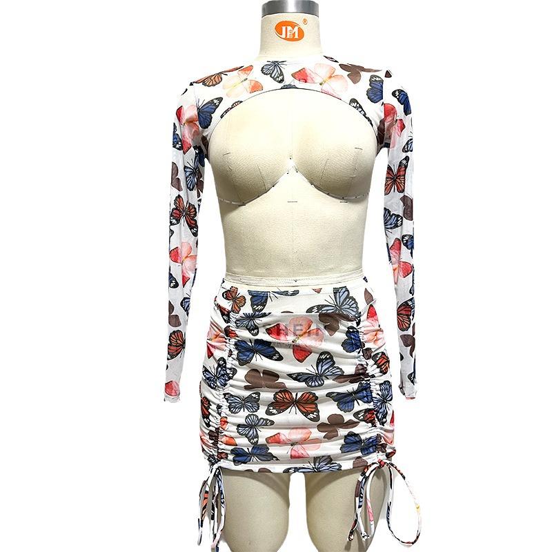 2024 European & American Butterfly Print Drawstring 4-Piece Sexy Women's Bikini Swimwear