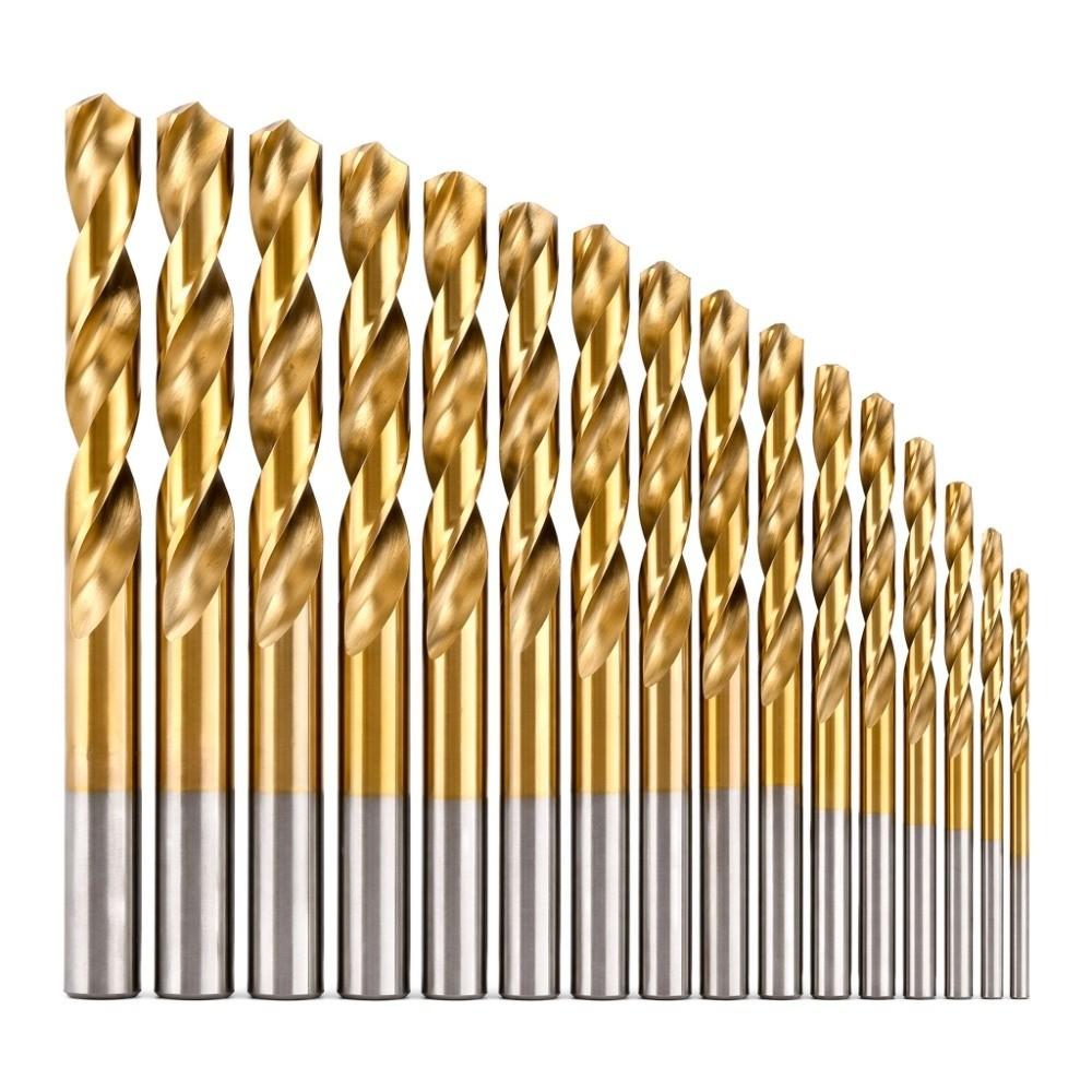 19pcs Roll-Forged High Speed Steel Drill Bits Anti-Rust Gold Finish Metric Drill Bit Set For Wood