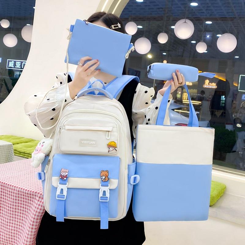 Small, fresh and large-capacity junior high school schoolbag women's casual and durable backpack three-piece schoolbag