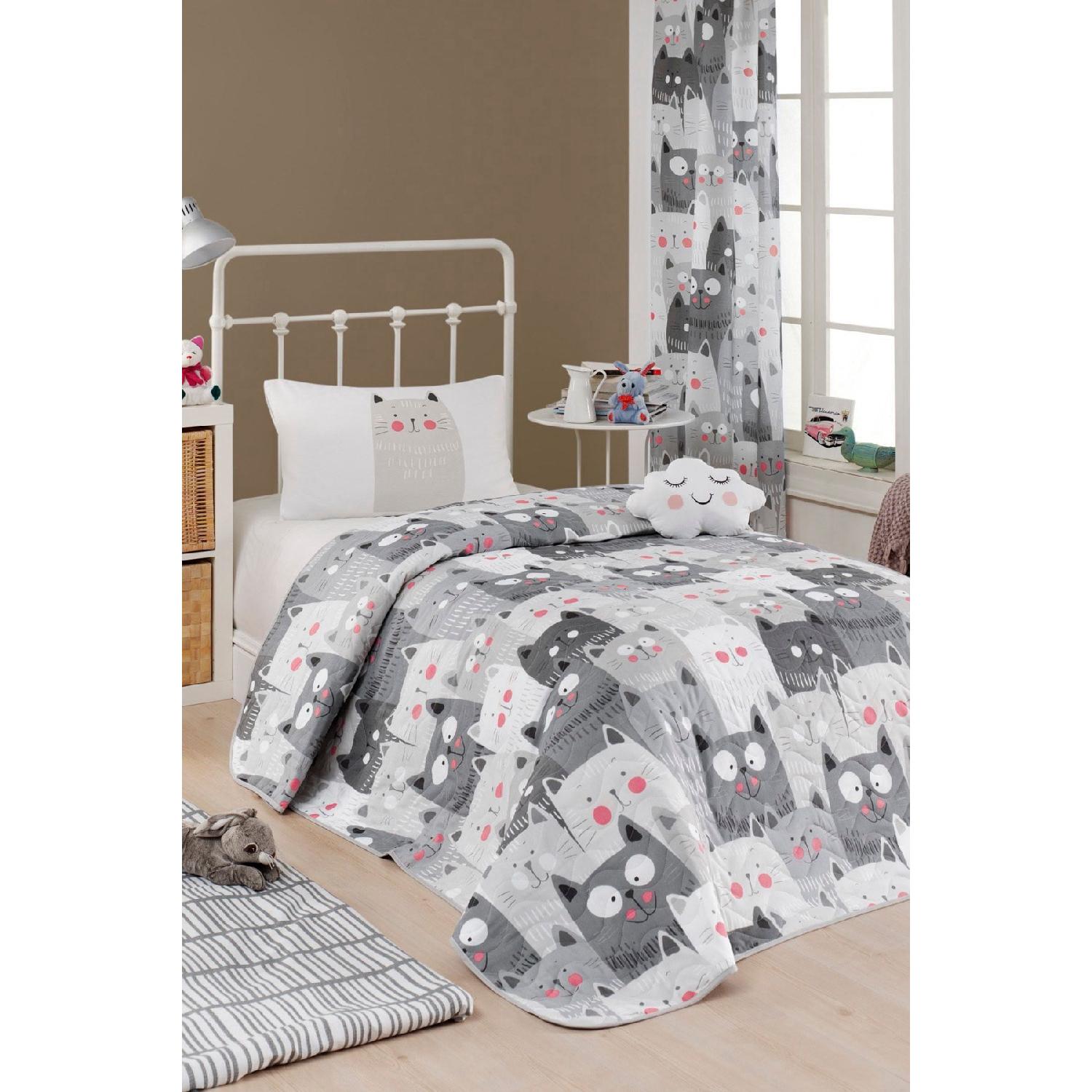 

Quilted Bedspread Set Single On The Wallcats Gray сірий колір