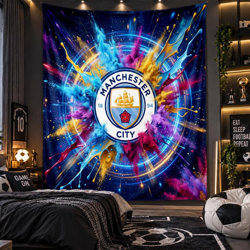 Arazzo da Appendere alla Parete Stampa Manchester City Tessuto per Soggiorno Camera da Letto Decorazione per la Casa