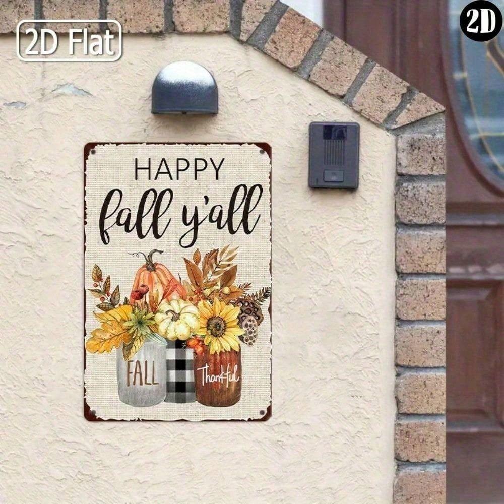 Metal Wall Art Sunflower Pumpkin Fall Sign Home Decor 20x30cm