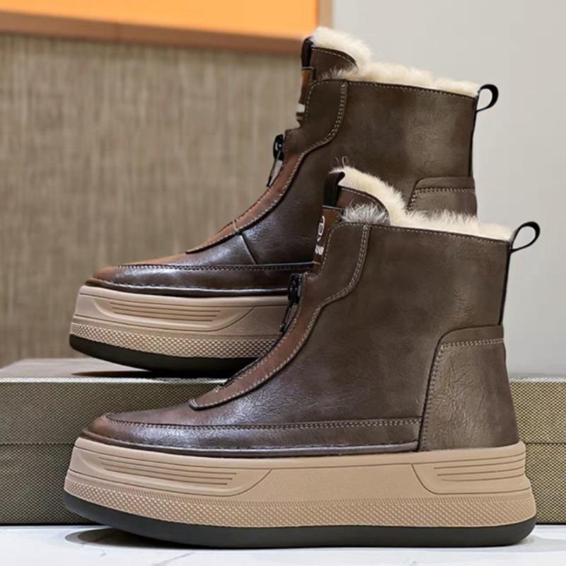 Fashion Women's Fashion Thick Sole Cotton Boots Winter New Round Head Front Zipper Anti-slip Wear-resistant Short Boots