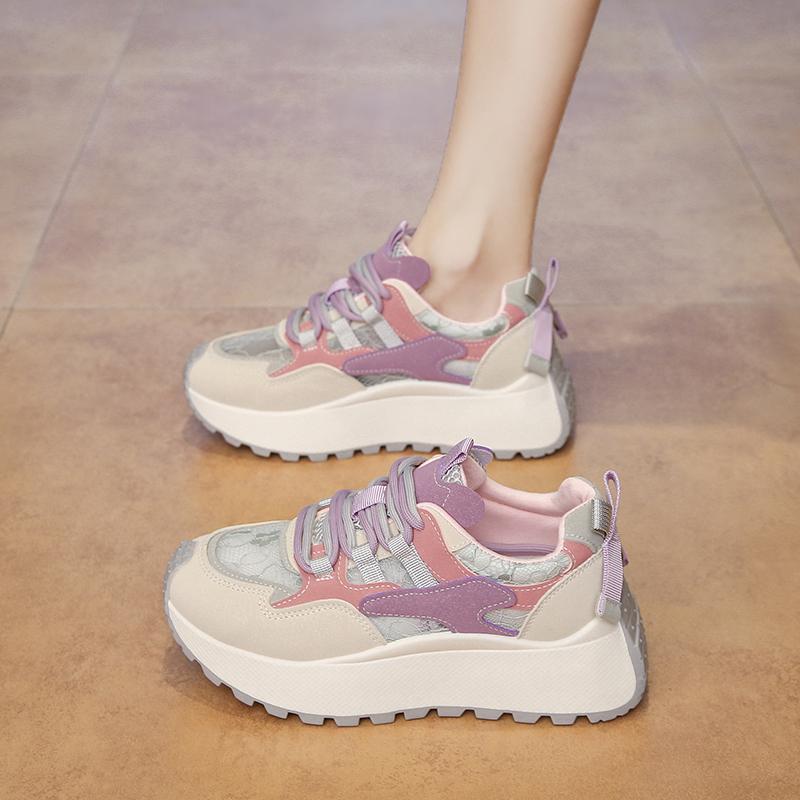 CRLAYDK Summer 2025 Women's Tennis Platform Walking Shoes Breathable Casual Sneakers Comfort Lace-up Sports Stylish Trainers