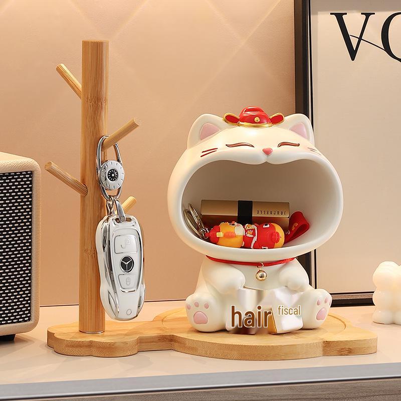 Fortune Cat Luxury Desktop Ornament & Key Holder for New Home/ Living Room Decor Gift