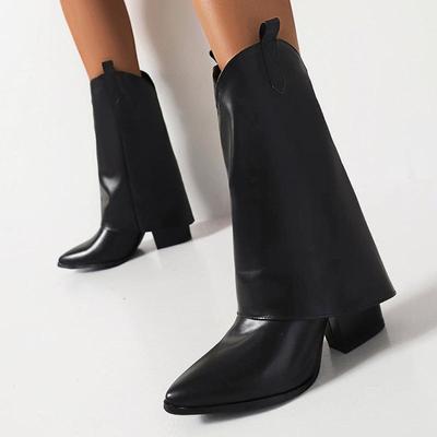 Women's High Heel Short Boots Temperament Small Pointed Thick Heel Smoke Pipe Boots Autumn and Winter New Solid Color Large Women's Boots